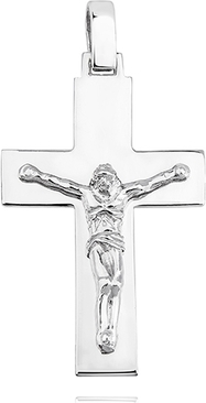 Valerio Elegancki duży rodowany srebrny gładki krzyżyk krzyż z wizerunkiem Chrystusa srebro 925 KS0202C