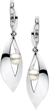 Valerio Eleganckie rodowane srebrne wiszące kolczyki łezki krople perły perełki srebro 925 KS0245D