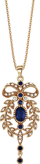 Wiktoriańska - Biżuteria Yes Zawieszka złota z szafirami, diamentami i perłami - Kolekcja Wiktoriańska