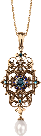 Wiktoriańska - Biżuteria Yes Zawieszka złota z topazami, perłami i diamentem - Kolekcja Wiktoriańska