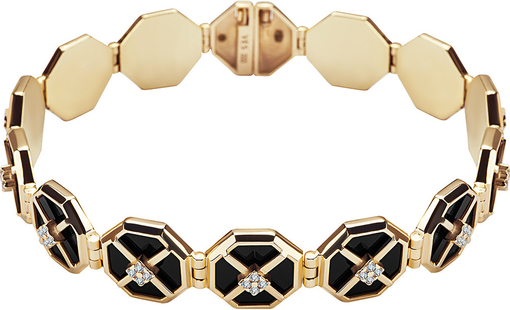 YES Art Deco - złota bransoletka z onyksem i cyrkoniami