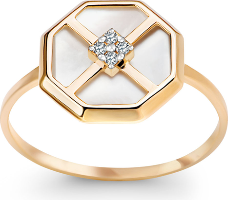 YES Art Deco - złoty pierścionek z masą perłową i cyrkonią