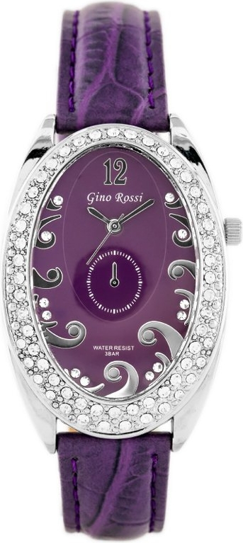 ZEGAREK DAMSKI GINO ROSSI - 103A (zg575d) violet/silver + BOX - Srebrny || Fioletowy