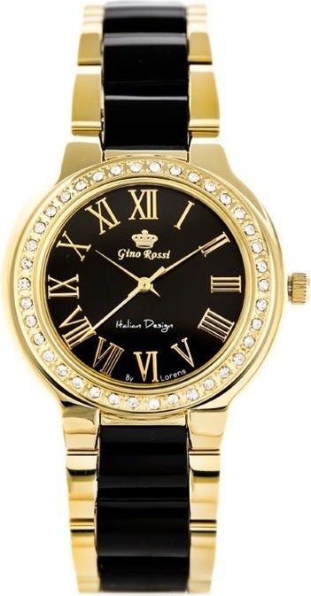 Zegarek damski GINO ROSSI 10686B (zg794d) - Czarny || Złoty