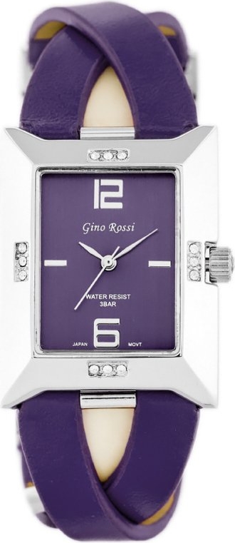 ZEGAREK DAMSKI GINO ROSSI - 6724A (zg562c) silver/violet + BOX - Srebrny || Fioletowy