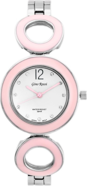 ZEGAREK DAMSKI GINO ROSSI - 8223B - SFERICO (zg518e) silver/pink + BOX - Srebrny || Różowy