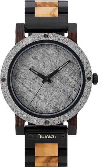 Zegarek drewniany Niwatch - kolekcja STONE grey - AFRICAN BLACKWOOD &amp; OLIVE