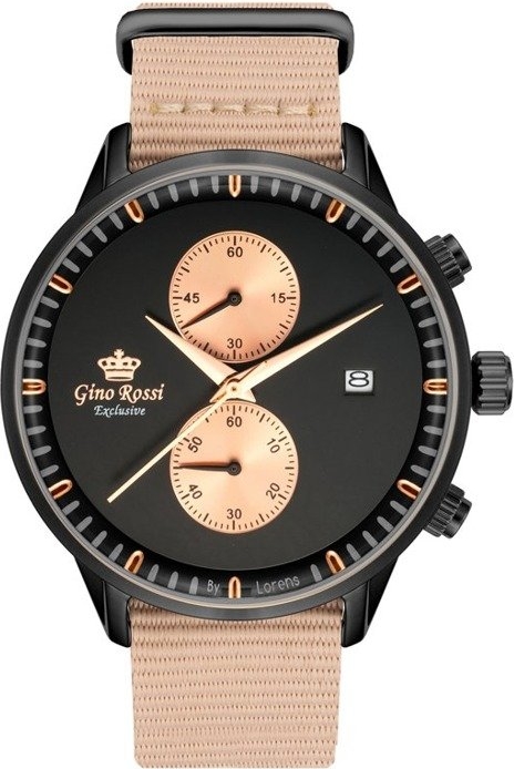 Zegarek GINO ROSSI E12463A2-1C1 EXCLUSIVE (zg266d) - Czarny || Beżowy