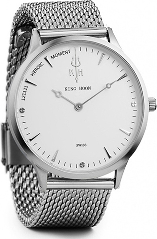 Zegarek KING HOON na srebrnej bransolecie - biała tarcza