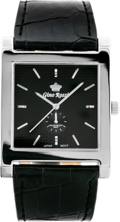 ZEGAREK MĘSKI GINO ROSSI - 5896A (zg019a) black/silver + BOX - Czarny || Srebrny