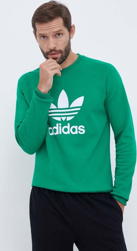 Zielona bluza Adidas Originals w sportowym stylu z bawełny z nadrukiem