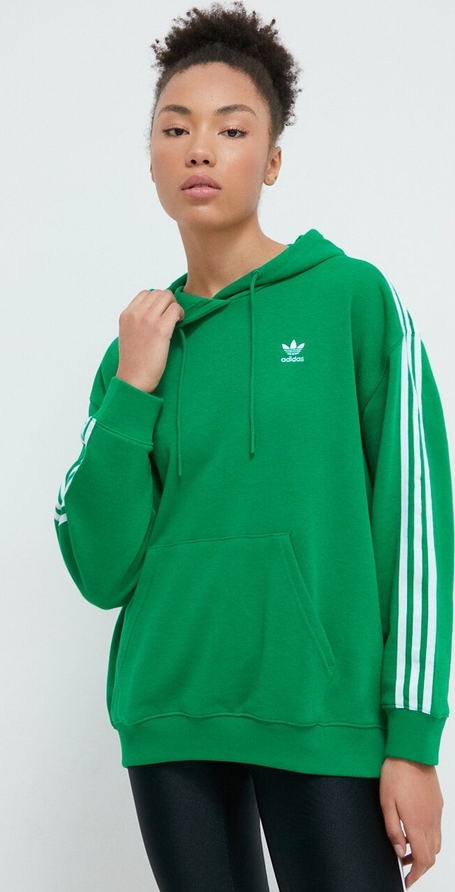 Zielona bluza Adidas Originals z kapturem w sportowym stylu z bawełny