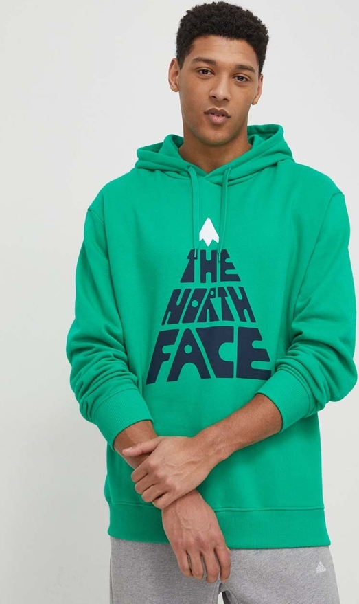 Zielona bluza The North Face z nadrukiem z bawełny