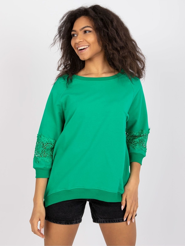 Zielona bluzka 5.10.15 z długim rękawem z okrągłym dekoltem w stylu casual