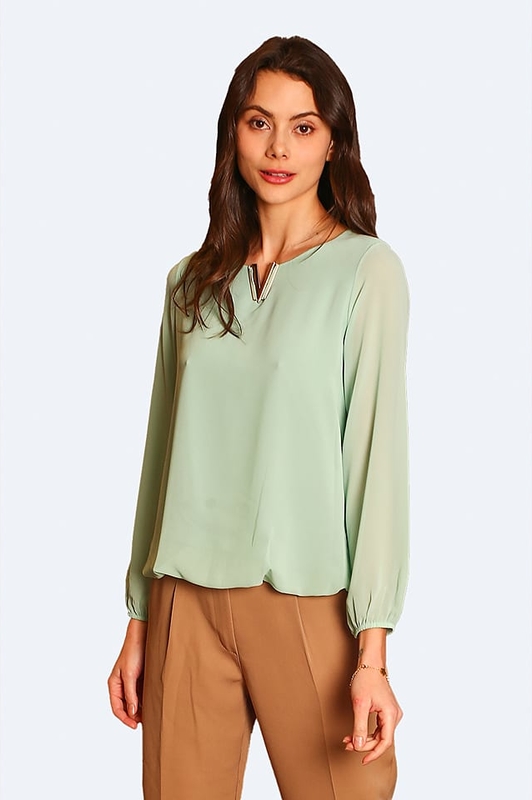 Zielona bluzka ASSUILI z jedwabiu w stylu casual z długim rękawem