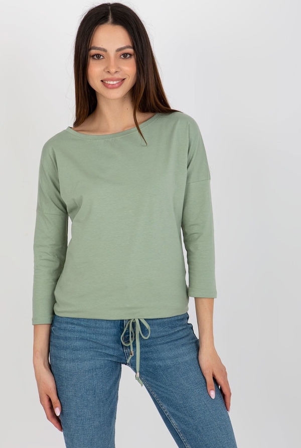 Zielona bluzka Basic Feel Good z okrągłym dekoltem w stylu casual z długim rękawem