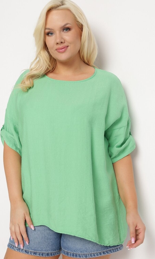Zielona bluzka born2be w stylu casual z okrągłym dekoltem