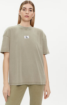 Zielona bluzka Calvin Klein z krótkim rękawem z okrągłym dekoltem
