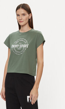 Zielona bluzka DKNY z krótkim rękawem w sportowym stylu z okrągłym dekoltem