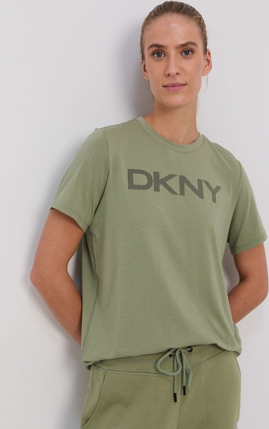 Zielona bluzka DKNY z okrągłym dekoltem z krótkim rękawem