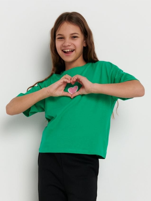 Zielona bluzka dziecięca Sinsay z krótkim rękawem dla dziewczynek