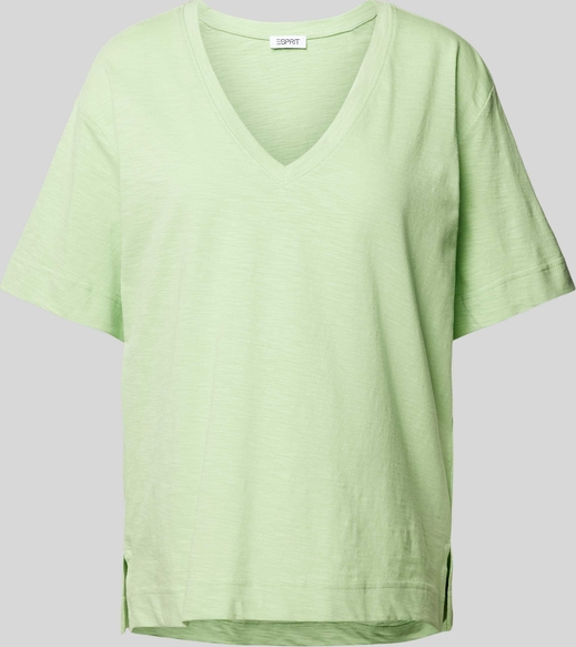 Zielona bluzka Esprit z bawełny z dekoltem w kształcie litery v
