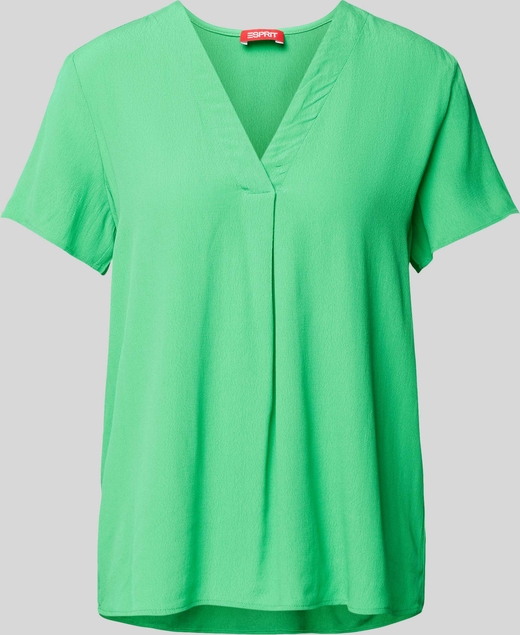Zielona bluzka Esprit z dekoltem w kształcie litery v z krótkim rękawem
