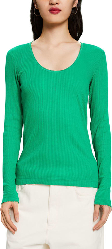 Zielona bluzka Esprit z długim rękawem z okrągłym dekoltem