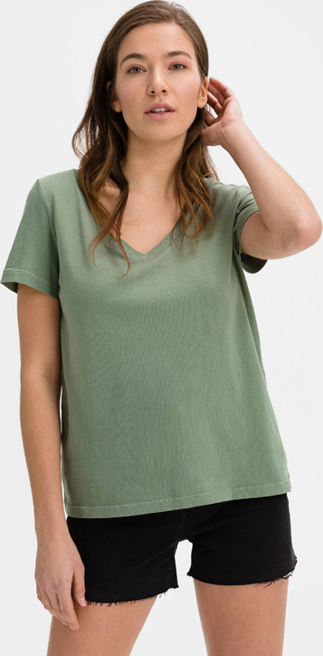 Zielona bluzka Gap z krótkim rękawem z dekoltem w kształcie litery v z bawełny