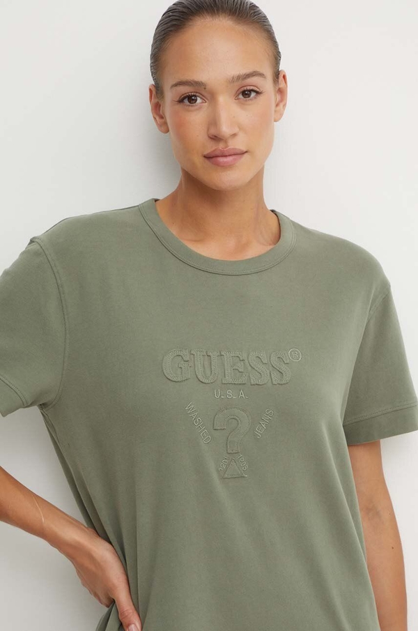 Zielona bluzka Guess z okrągłym dekoltem z krótkim rękawem