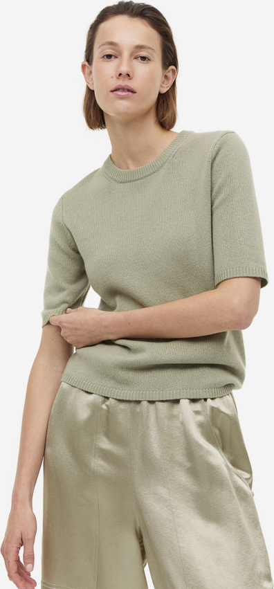 Zielona bluzka H & M w stylu casual z krótkim rękawem z okrągłym dekoltem