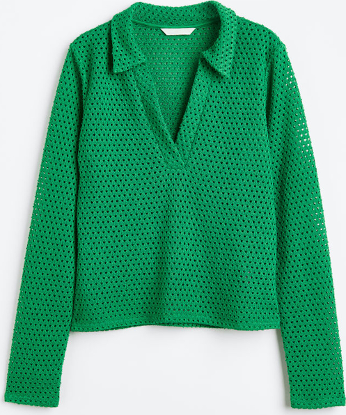 Zielona bluzka H & M z dekoltem w kształcie litery v w stylu casual z dżerseju