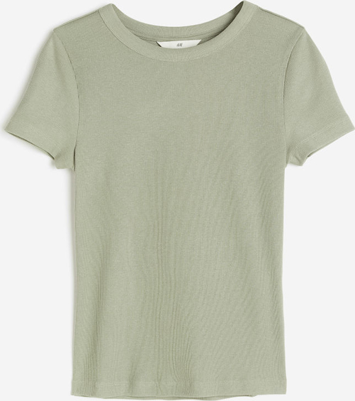 Zielona bluzka H & M z krótkim rękawem z okrągłym dekoltem w stylu casual