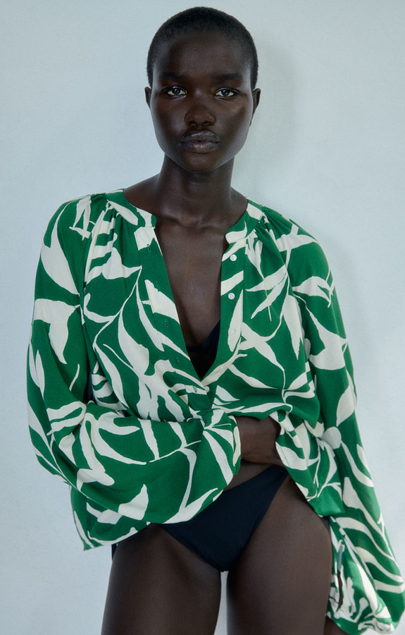 Zielona bluzka H & M z tkaniny w stylu casual z dekoltem w kształcie litery v