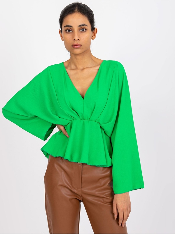 Zielona bluzka ITALY MODA z dekoltem w kształcie litery v z długim rękawem