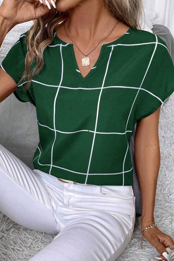 Zielona bluzka IVET z dekoltem w kształcie litery v z krótkim rękawem