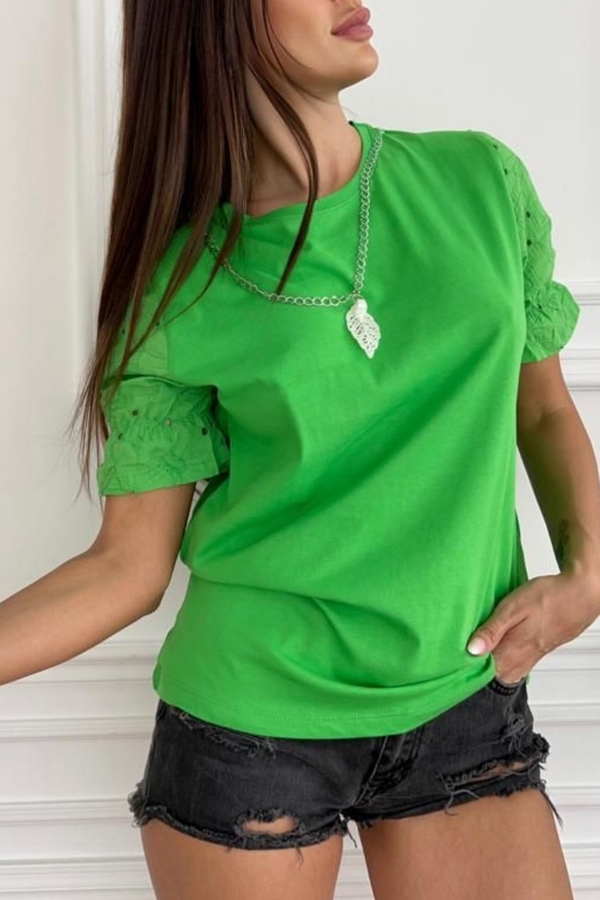 Zielona bluzka IVET z okrągłym dekoltem