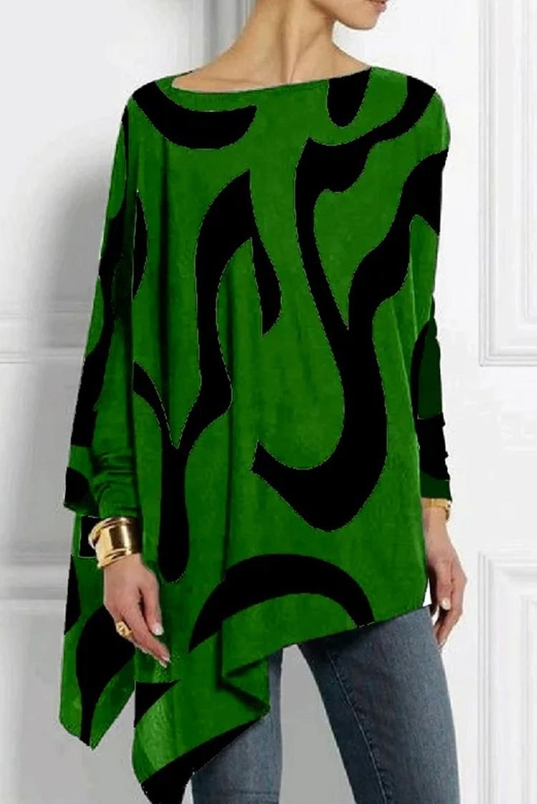 Zielona bluzka IVET z okrągłym dekoltem z długim rękawem