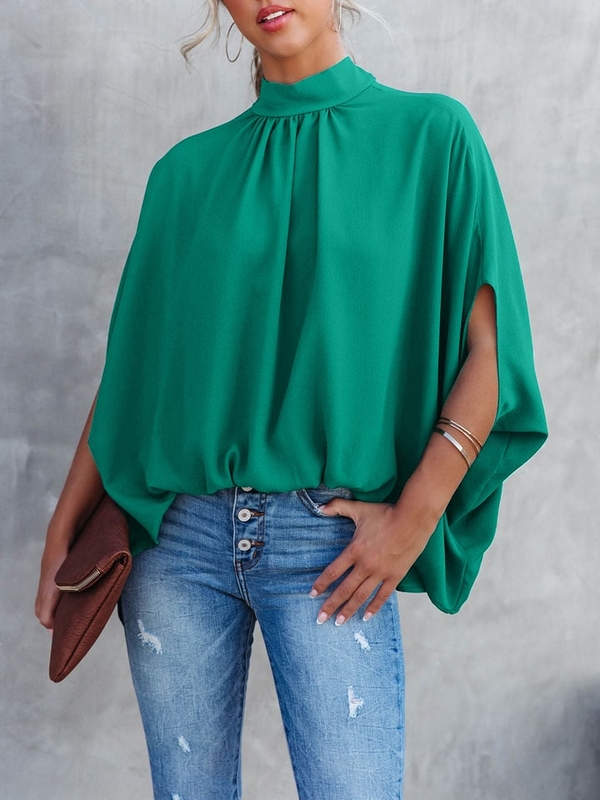 Zielona bluzka La Angels z długim rękawem w stylu casual