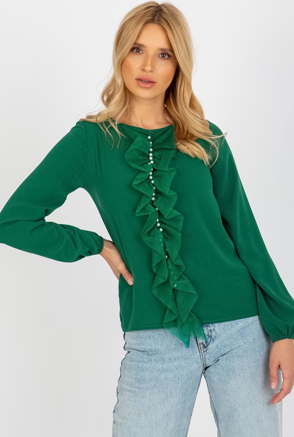 Zielona bluzka Lakerta w stylu casual z długim rękawem z okrągłym dekoltem