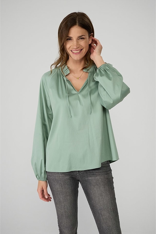 Zielona bluzka Lieblingsstück z bawełny w stylu casual z długim rękawem