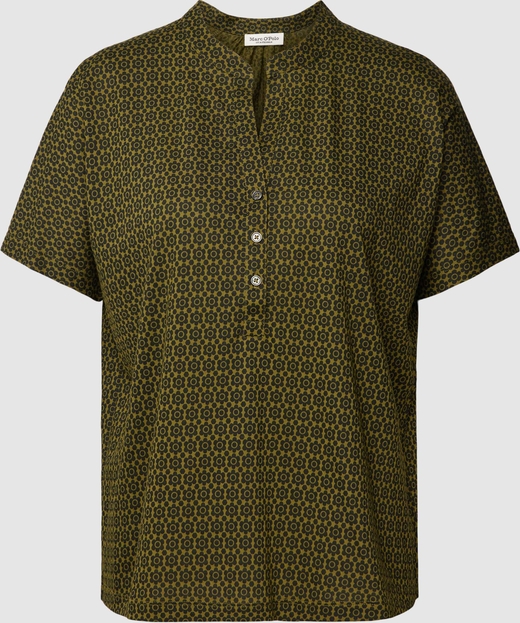 Zielona bluzka Marc O'Polo z krótkim rękawem z bawełny z dekoltem w kształcie litery v