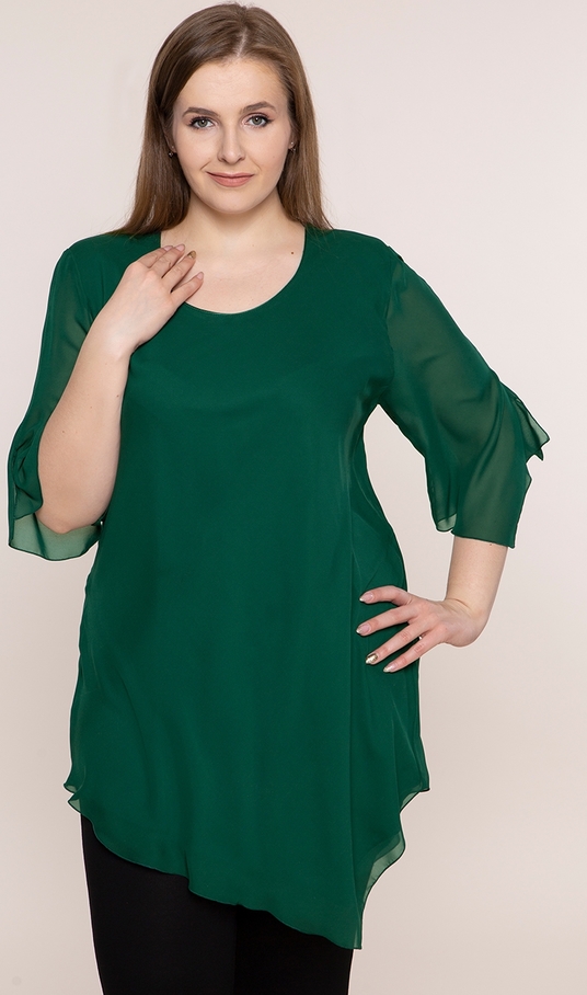 Zielona bluzka modneduzerozmiary.pl z długim rękawem z szyfonu