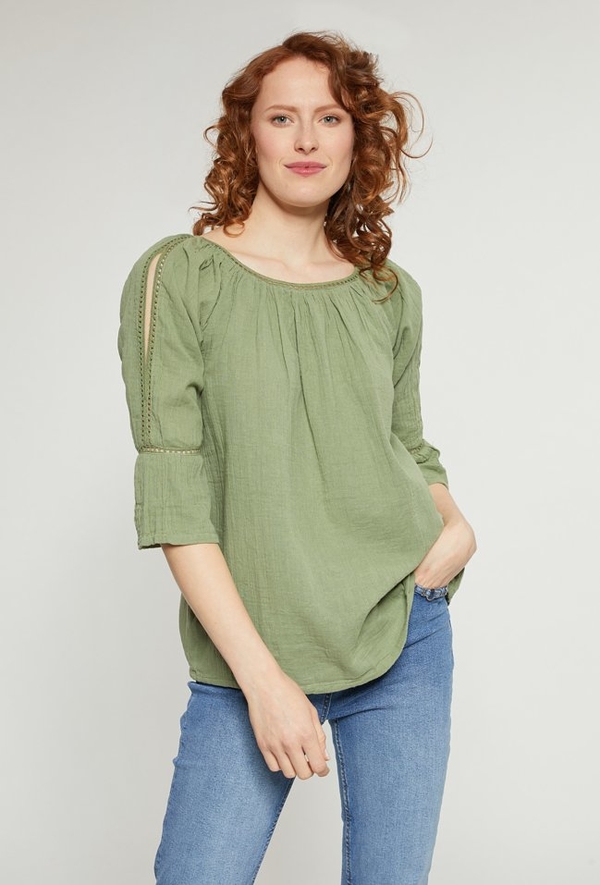 Zielona bluzka Monnari z okrągłym dekoltem z bawełny