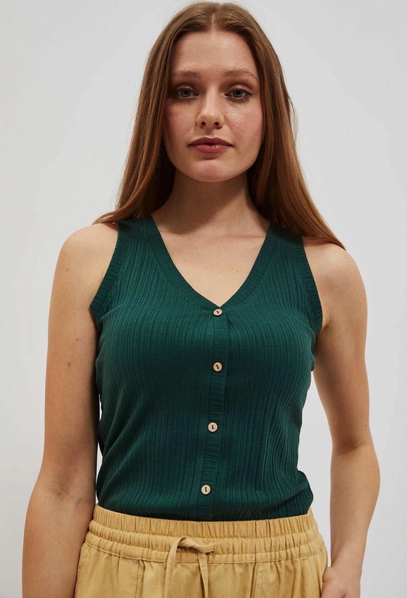 Zielona bluzka Moodo.pl w stylu casual z dekoltem w kształcie litery v