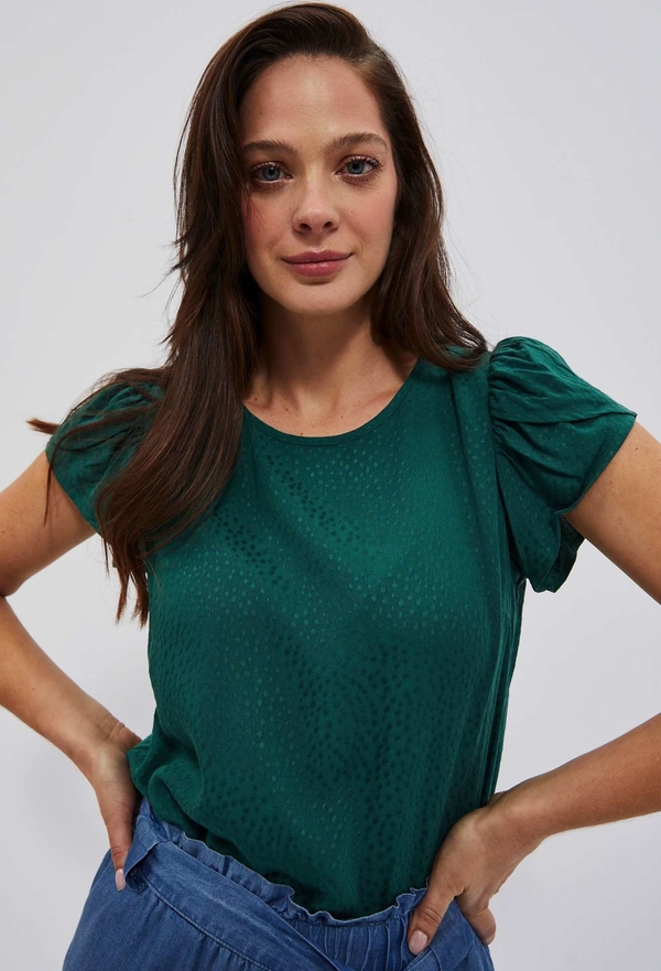 Zielona bluzka Moodo.pl w stylu casual z krótkim rękawem