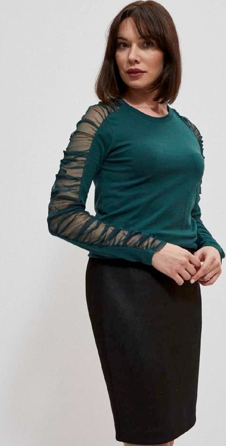 Zielona bluzka Moodo.pl z długim rękawem z okrągłym dekoltem w stylu casual