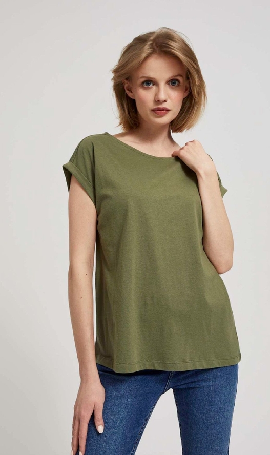Zielona bluzka Moodo.pl z okrągłym dekoltem z bawełny