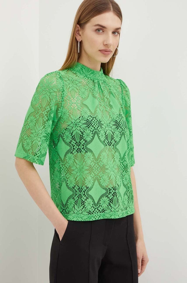 Zielona bluzka Morgan z okrągłym dekoltem w stylu casual z krótkim rękawem