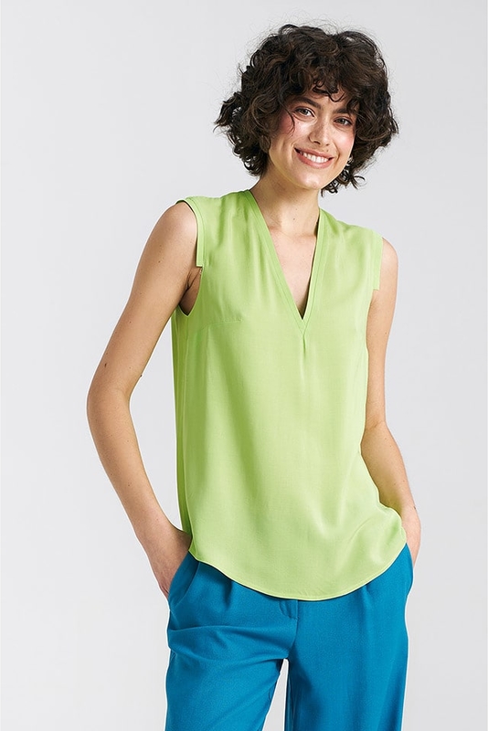 Zielona bluzka Nife bez rękawów w stylu casual z dekoltem w kształcie litery v